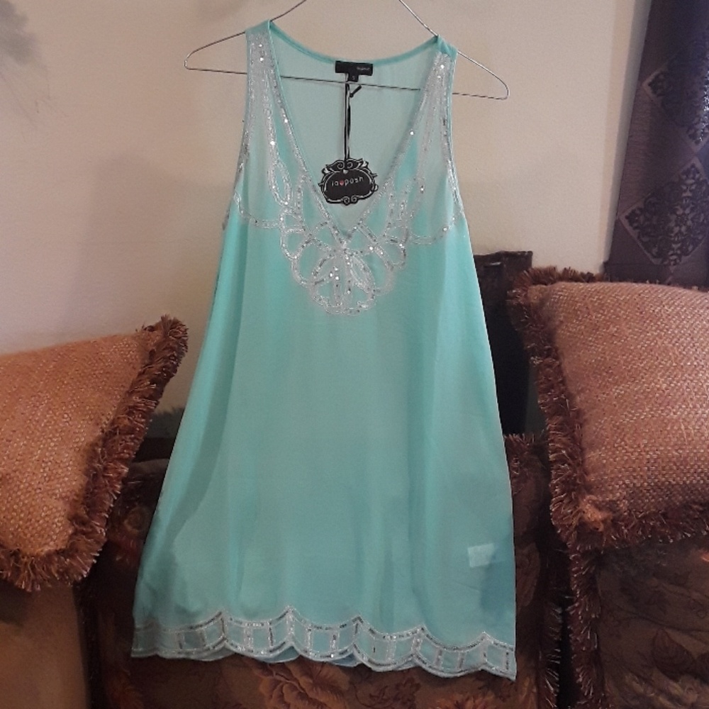 Mini dress tank top with sequins design